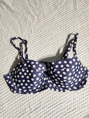 aerie Navy and White Polka Dot Underwire Bikini Top